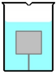 A wooden cube submerged 2 m underwater in a container, held by a string, illustrating pressure difference.