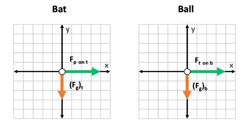 Free-body diagram of a ball showing forces acting on it.