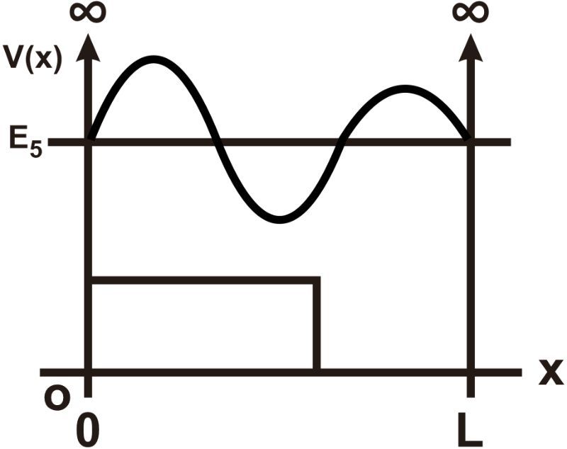 Graph illustrating wave function for n=5, with oscillations above potential energy level.