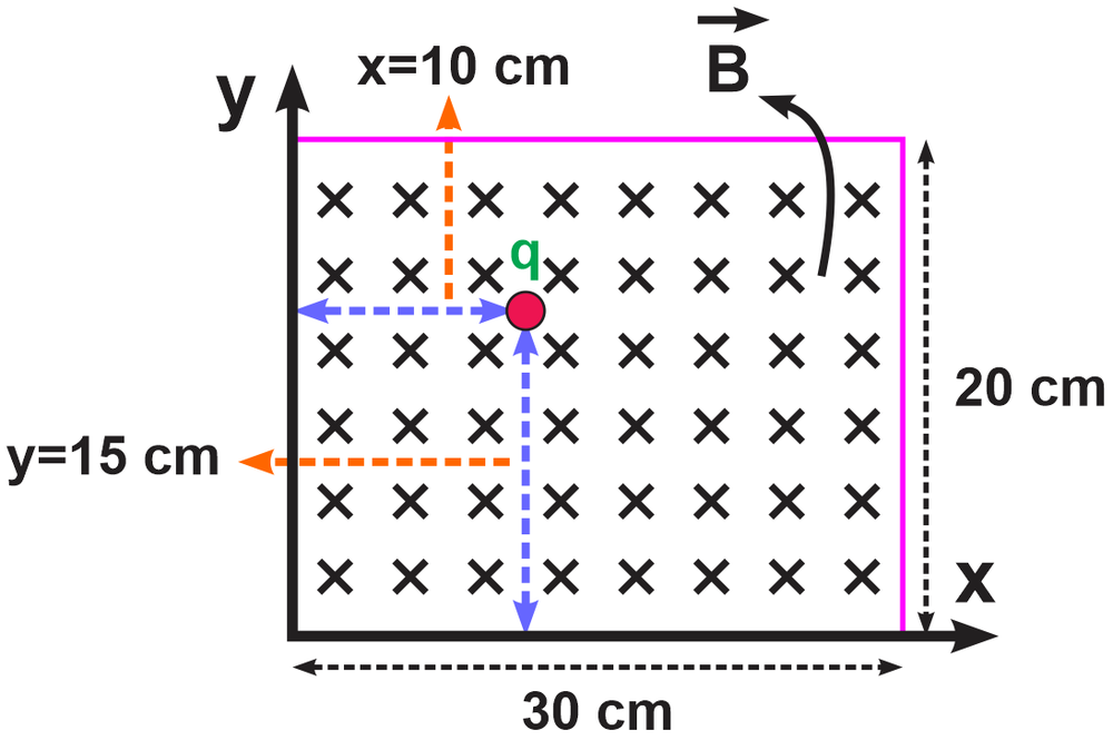 Diagram showing a rectangular area with a charge +q and magnetic field B, illustrating Faraday's Law.