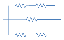 Circuit diagram showing multiple resistors connected in a combination of series and parallel configurations.