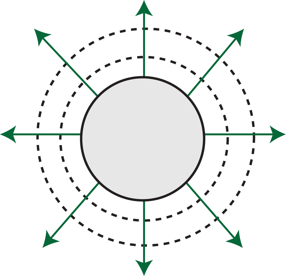 Visual representation of electric field lines and equipotential surfaces around a metallic sphere.