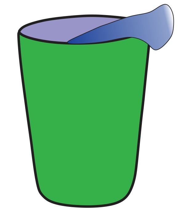 Illustration of a green cup with water, relevant to wave motion in physics.