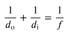 Equation illustrating the mirror formula, relating object distance, image distance, and focal length.