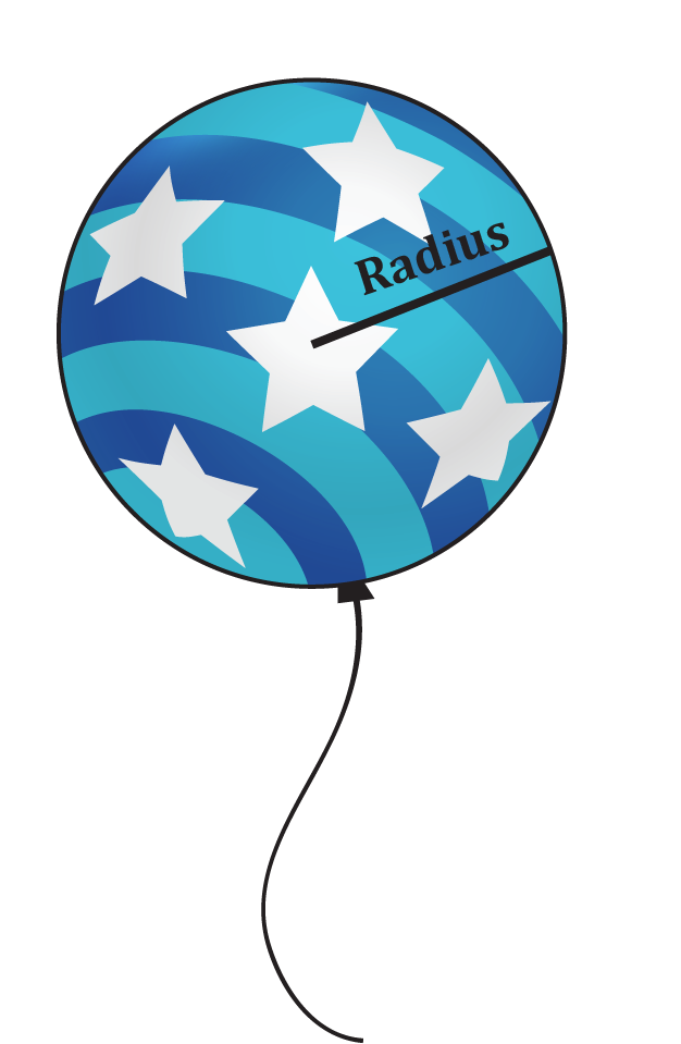 A spherical balloon labeled 'Radius' illustrating the concept of pressure in fluid mechanics.