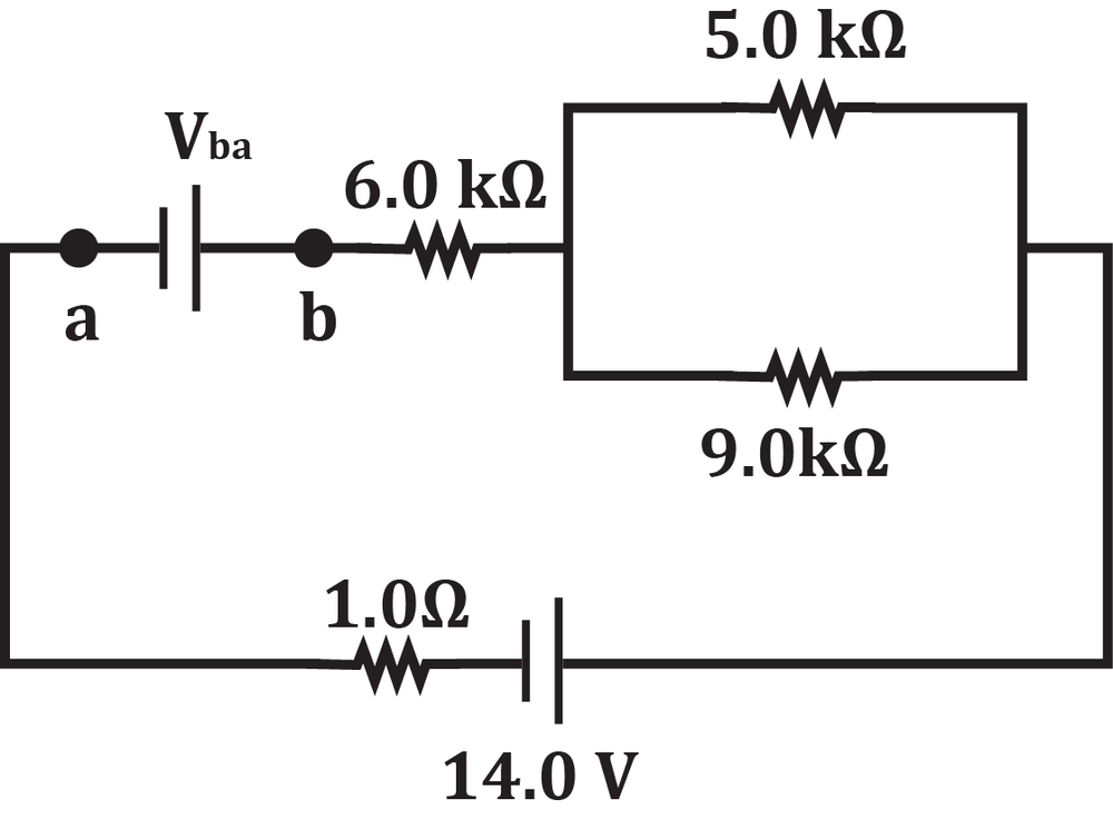 Circuit diagram showing resistors and a power supply for solving resistor circuits.