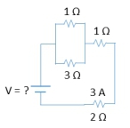 Circuit diagram showing resistors and a battery, asking for the voltage value.