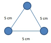 Diagram of an equilateral triangle with 5 cm sides and 5µC charges at each vertex.