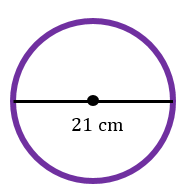 Purple circle with a 21 cm diameter marked by a black line through its center point.