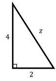 Right triangle with legs measuring 2 and 4 units, and hypotenuse labeled z, missing side to be calculated.