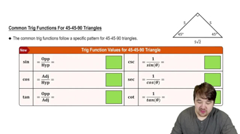 Common Trig Functions For 45-45-90 Triangles