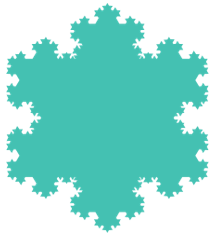 A teal snowflake-like fractal shape with repeating smaller patterns along its edges.