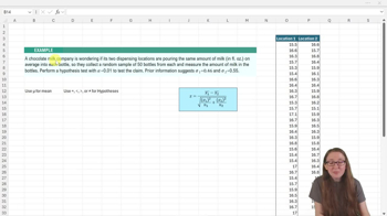 Two Means -Sigma Known Hypothesis Test - Excel Example 2