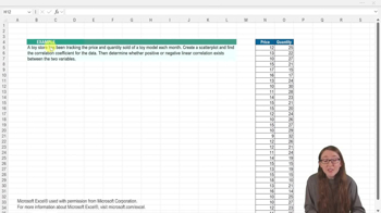 Creating Scatterplots and FInding Correlation Coefficient - Excel Example 1