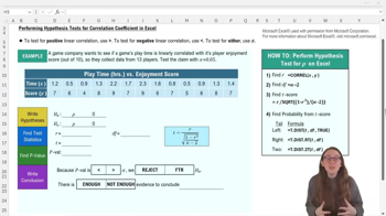 Inferences for Correlation Coefficient - Excel