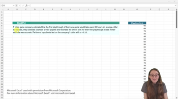 Performing Hypothesis Tests: Mean Sigma Unknown - Excel Example 4