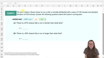 Finding Z-Scores and X Values from Probabilities-Excel Example 2