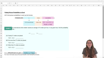 Finding Poisson Probabilities-Excel