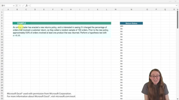 Performing Hypothesis Tests: Proportions  - Excel Example 2