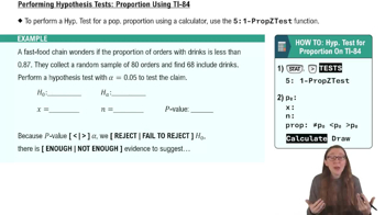 Performing Hypothesis Tests: Proportions Using TI-84