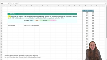 Two Means - Unknown Variances Hypthesis Test - Excel Example 2