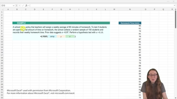 Performing Hypothesis Tests: Mean Sigma Known - Excel Example 2