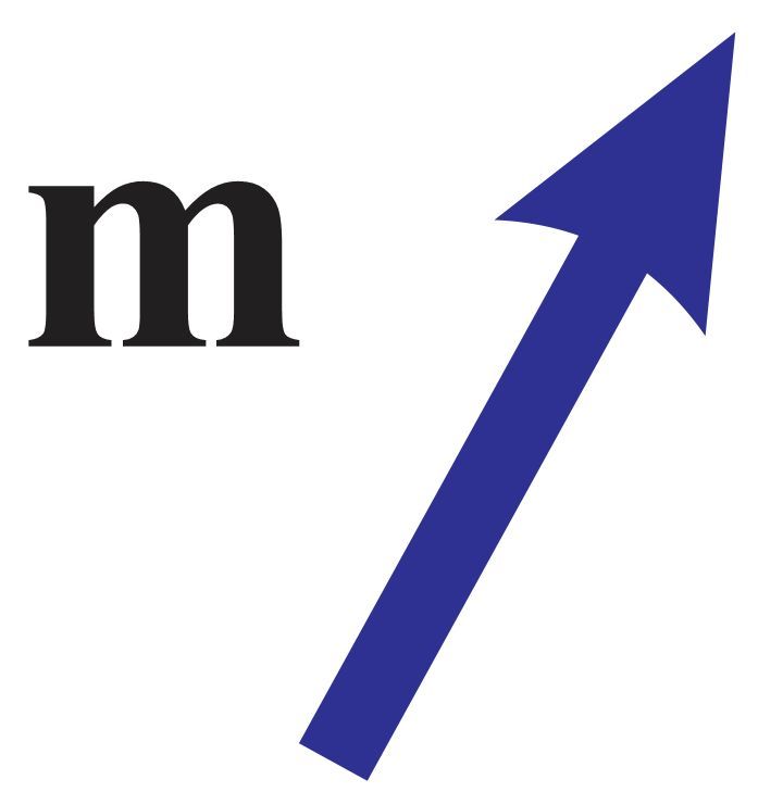 A blue vector labeled 'm' pointing upwards.