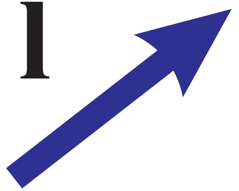 A blue vector pointing up and right, labeled 'l'.