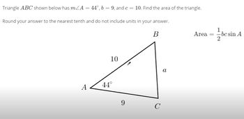 Find the area of an oblique triangle using the sine function