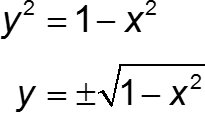 Equation showing y^2 = 1 - x^2 and y = ±sqrt(1 - x^2)