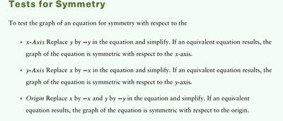 Table summarizing symmetry tests