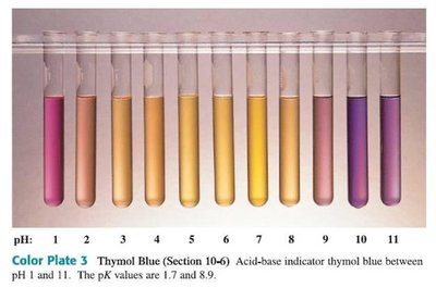 Thymol blue color changes with pH