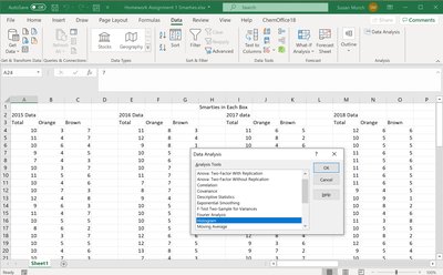 Excel worksheet with data