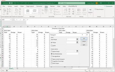 Excel worksheet with data