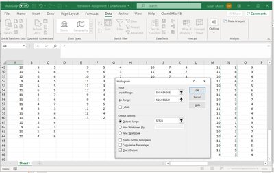 Excel worksheet with data