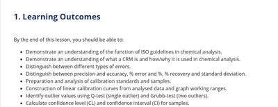 Learning outcomes for chemical analysis