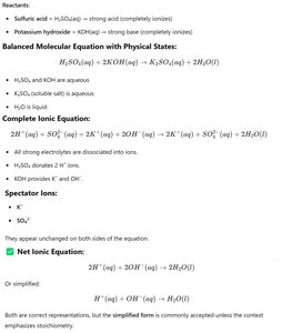 Acid-base reaction and net ionic equation