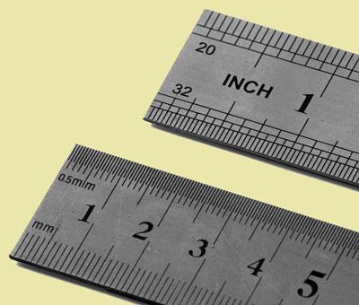 Rulers showing inches and centimeters