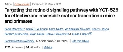 Journal article on reversible oral contraception in males
