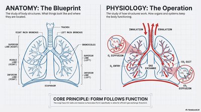 Comparison of anatomy and physiology using the lungs as an example