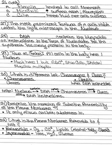 Handwritten notes on cell movement and nucleus