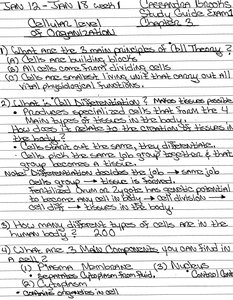 Handwritten notes on cell theory and cellular level of organization