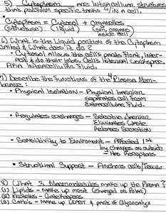 Handwritten notes on cell structure and plasma membrane