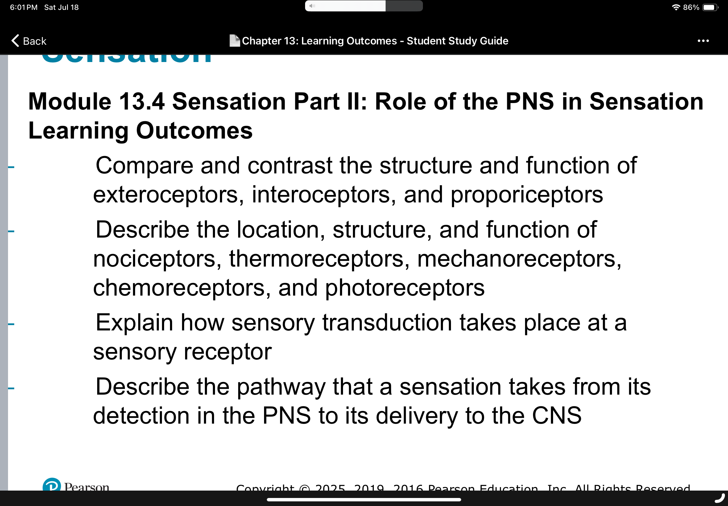 Learning outcomes for Module 13.4: Role of the PNS in Sensation