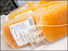 Plasma bags for transfusion