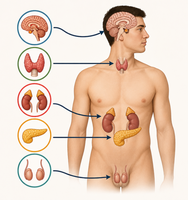 Diagram of major endocrine glands in the human body