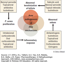 Acne pathogenesis and drug mechanisms