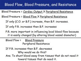 Blood flow, blood pressure, and resistance relationships