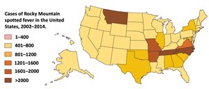 Map of Rocky Mountain spotted fever cases in the US