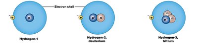 Three isotopes of hydrogen: hydrogen-1, deuterium, tritium